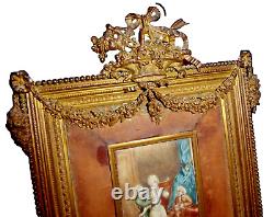 19th Superb French Painting Louise XVI Dore Bronze Picture Frame Bow & Wreath