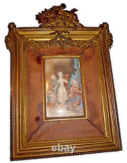 19th Superb French Painting Louise XVI Dore Bronze Picture Frame Bow & Wreath