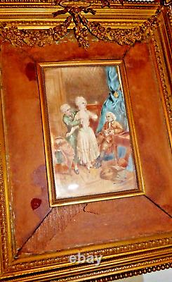 19th Superb French Painting Louise XVI Dore Bronze Picture Frame Bow & Wreath