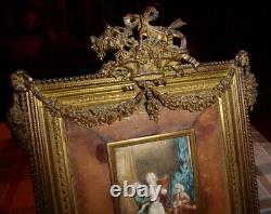 19th Superb French Painting Louise XVI Dore Bronze Picture Frame Bow & Wreath