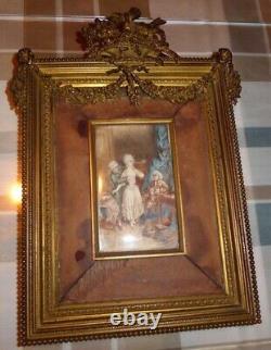 19th Superb French Painting Louise XVI Dore Bronze Picture Frame Bow & Wreath