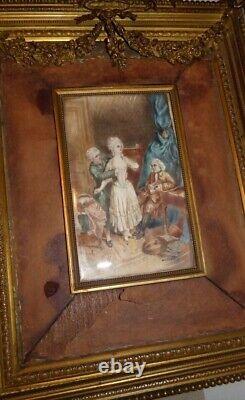 19th Superb French Painting Louise XVI Dore Bronze Picture Frame Bow & Wreath