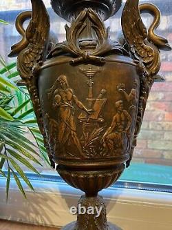 19th c. Antique French Empire Urns Emile Louis Picault Bronze Statue Urns Marble