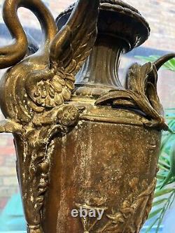 19th c. Antique French Empire Urns Emile Louis Picault Bronze Statue Urns Marble