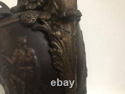19th c. Emile Louis Picault Pair of Bronze Empire Urns Marble 44.5cm