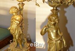 19th c. French Louis XVI style gilt bronze figural candelabra