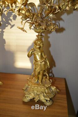 19th c. French Louis XVI style gilt bronze figural candelabra