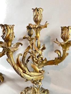 19th century antique pair of French Louis XV bronze candelabras