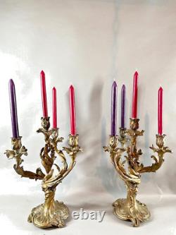 19th century antique pair of French Louis XV bronze candelabras