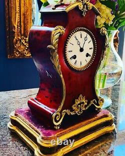 19thC French Rouge Lacquered 8 Day Twin Train Boulle Clock By Louis Japy (c1855)