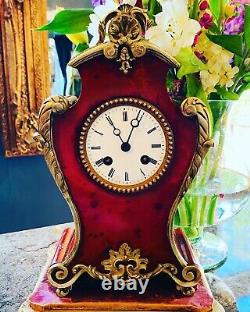 19thC French Rouge Lacquered 8 Day Twin Train Boulle Clock By Louis Japy (c1855)