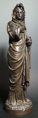 19thC LOUIS SAUVAGEAU Antique French Bronze Statue Woman Neoclassical Provential