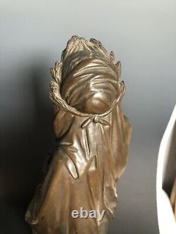 19thC LOUIS SAUVAGEAU Antique French Bronze Statue Woman Neoclassical Provential