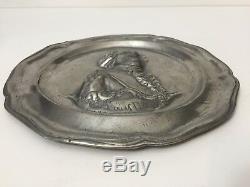 2 Antique 18th C. French Pewter Plates, King Louis XVI & Queen Marie Antoinette