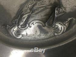 2 Antique 18th C. French Pewter Plates, King Louis XVI & Queen Marie Antoinette