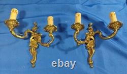 2 French Antique Gold Brass Louis XV Style Electric Wall Sconces Candelabra 10