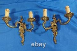 2 French Antique Gold Brass Louis XV Style Electric Wall Sconces Candelabra 10