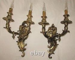 2 Vintage French Louis XV Style Brass Wall Sconces Lights Wall Fixtures New Wire