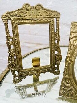 3 Antique Small Bronze Photo Picture Frames, Spanish, French, Louis, Victorian