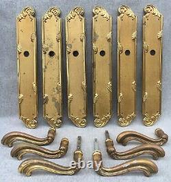 3 antique french door handles knobs sets Mid-1900's brass Louis XV style castle