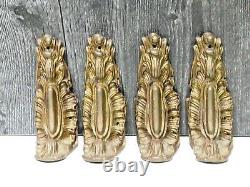 4 Antique Gilt Brass French Pediment Feet Trim Pieces Louis XV Ormolu Mount