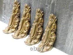 4 Antique Gilt Brass French Pediment Feet Trim Pieces Louis XV Ormolu Mount