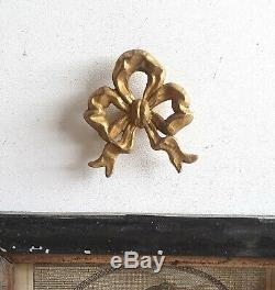 4 Antique brass picture hook cover Ribbon bow French Louis XVI frame painting