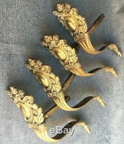 4 antique french curtain rod decorations lot 19th century bronze Louis XVI style