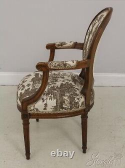 58597EC Pair French Louis XVI New Toile Upholstered Open Armchairs