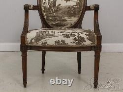 58597EC Pair French Louis XVI New Toile Upholstered Open Armchairs
