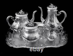 5pc FRENCH LOUIS XVI 950 STERLING SILVER TEA SET + TRAY BY PARENT, 1850-1899