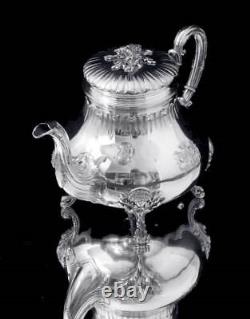 5pc FRENCH LOUIS XVI 950 STERLING SILVER TEA SET + TRAY BY PARENT, 1850-1899
