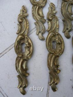 6 Antique French Bronze Escutcheons KeyHole Cover 19 th Louis XV style