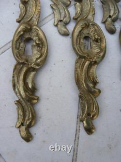 6 Antique French Bronze Escutcheons KeyHole Cover 19 th Louis XV style