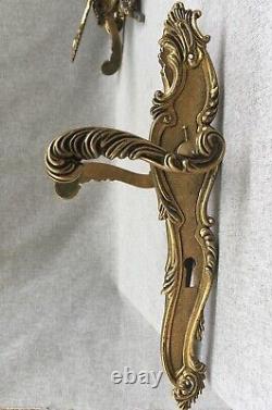 6 antique french door handles knobs sets Mid-1900's bronze doors Louis XV style