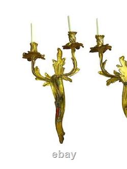 A Pair French Gilt Louis XV Style Wall Lights/Sconces