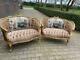 A Pair Of Two French Louis Xvi Style Corbeille Sofa/ Marquises/ Loveseats In Tan