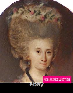 ANTIQUE 1780s 18th CENTURY FRENCH MINIATURE HAND PAINTED NOBLEWOMAN PORTRAIT