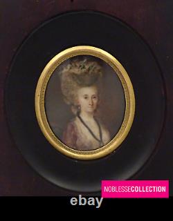 ANTIQUE 1780s 18th CENTURY FRENCH MINIATURE HAND PAINTED NOBLEWOMAN PORTRAIT