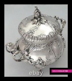 ANTIQUE 1880s FRENCH STERLING SILVER SUGAR BOWL Louis XV style Minerva 950/1000