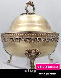 ANTIQUE 1890s FRENCH STERLING SILVER VERMEIL GOLD SUGAR BOWL Louis XVI Acanthus