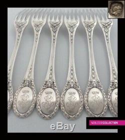 ANTIQUE 1900s FRENCH STERLING SILVER DINNER FORKS FLATWARE SET 6 pc Louis XVI st