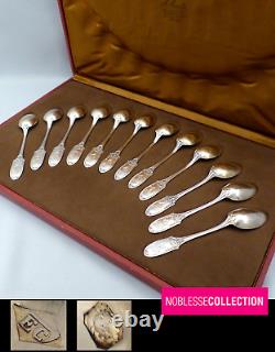 ANTIQUE 1920s FRENCH STERLING SILVER COFFEE SPOON SET LOUIS XVI