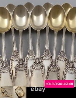 ANTIQUE 1920s FRENCH STERLING SILVER COFFEE SPOON SET LOUIS XVI