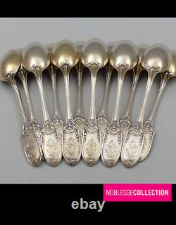 ANTIQUE 1920s FRENCH STERLING SILVER COFFEE SPOON SET LOUIS XVI