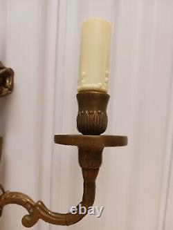 ANTIQUE Early 1900s French Louis XVI Style Bronze Double Arm Wall Sconces