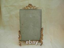 ANTIQUE FRENCH BRONZE BRASS BEVELED GLASS PHOTO FRAME, LOUIS 15 STYLE, LATE 19th