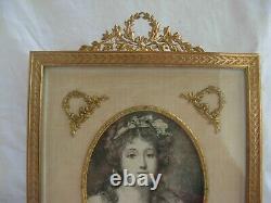 ANTIQUE FRENCH GILT BRASS PHOTO FRAME, LOUIS XVI STYLE EARLY 20th CENTURY