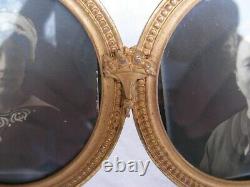 ANTIQUE FRENCH GILT BRONZE GLASS DOUBLE PHOTO FRAME, LOUIS XVI STYLE, LATE 19th