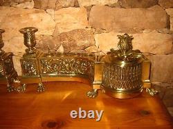 ANTIQUE FRENCH ROCOCO LOUIS XVI BRASS OR BRONZE FIREPLACE FENDER ANDIRON 18th
